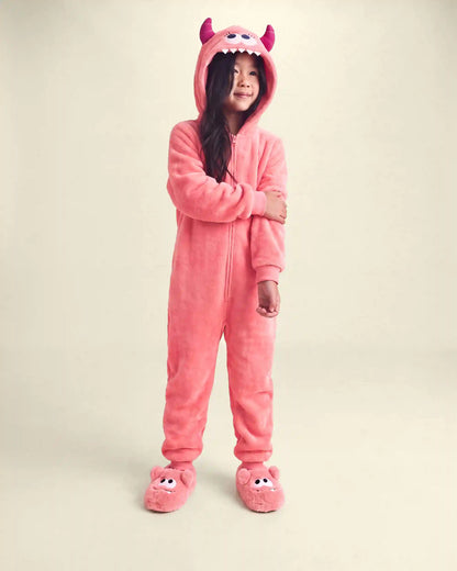 Girls 1-Piece Monster Halloween Fleece Pajama Costume - Coral