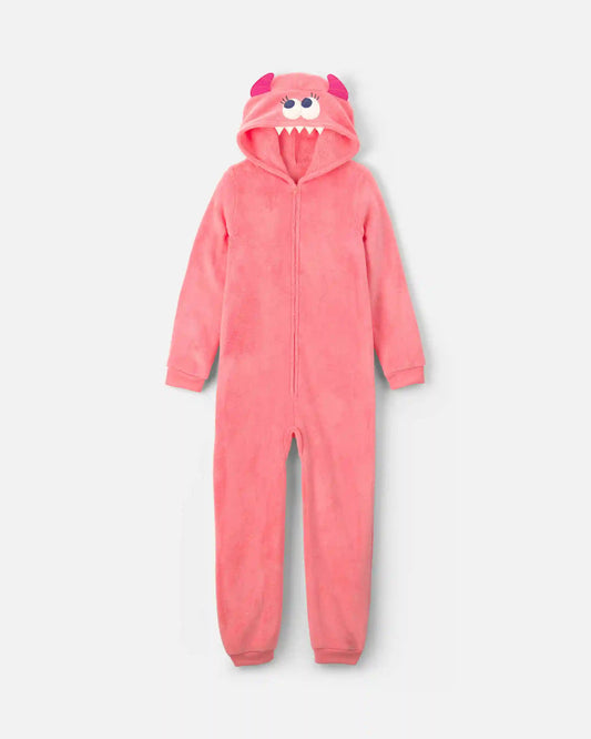 Girls 1-Piece Monster Halloween Fleece Pajama Costume - Coral