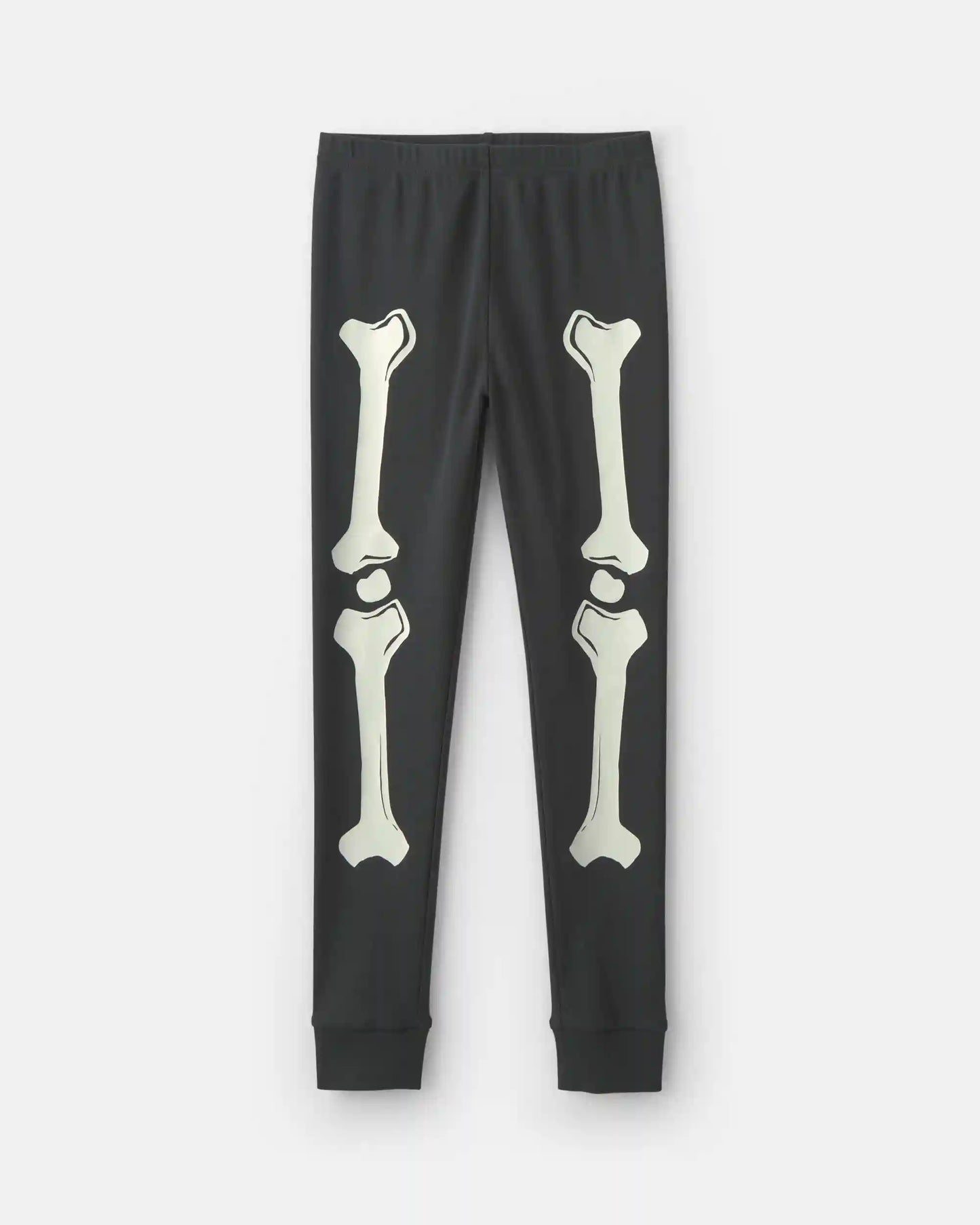 Kids 2-Piece Halloween Glow in the Dark Skeleton 100% Cotton Snug Fit Pajama Set - Charcoal