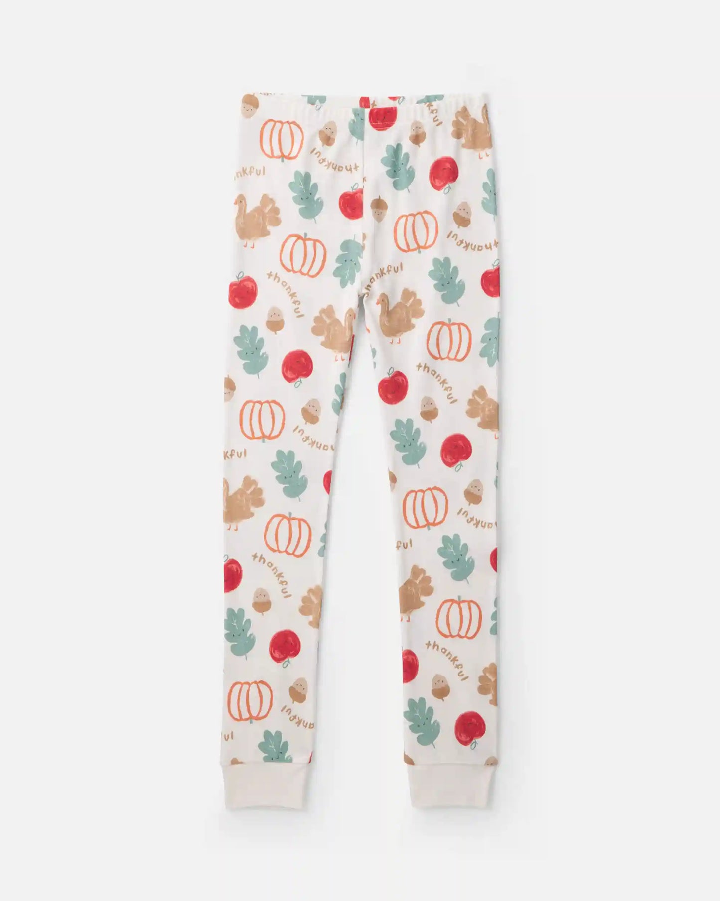 Kids 2-Piece Thanksgiving 100% Cotton Snug Fit Pajama Set - Cream