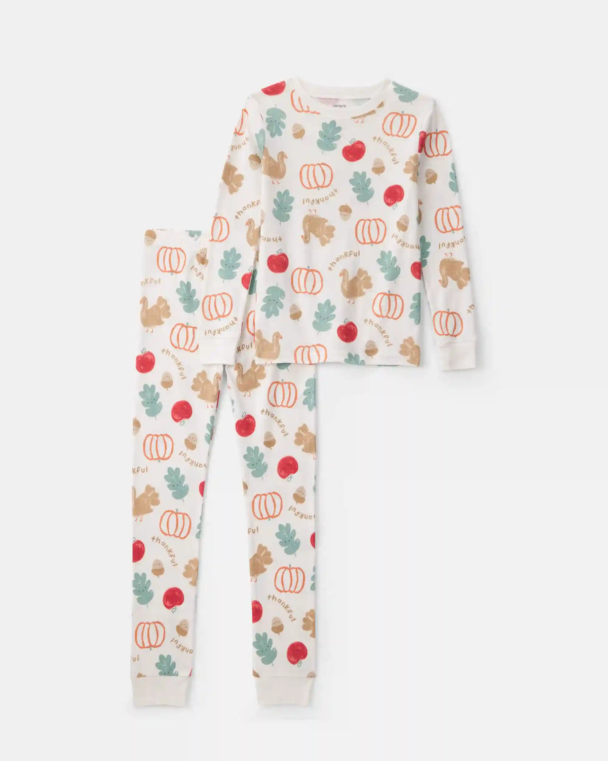 Kids 2-Piece Thanksgiving 100% Cotton Snug Fit Pajama Set - Cream