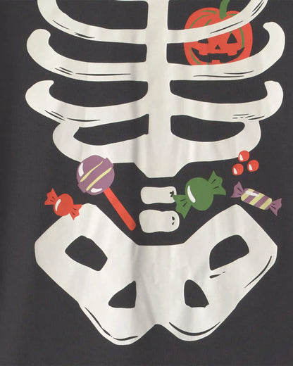 Adult 2-Piece Halloween Glow in the Dark Skeleton 100% Cotton Snug Fit Pajama Set - Charcoal