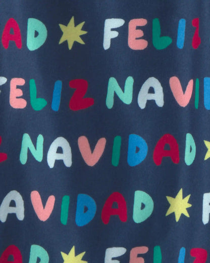 Adult 'Feliz Navidad' Christmas Fleece Loose Fit Pajama Bottoms - Navy Blue