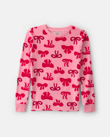 Girls 2-Piece Bows DreamPlush Snug Fit Pajama Set - Pink