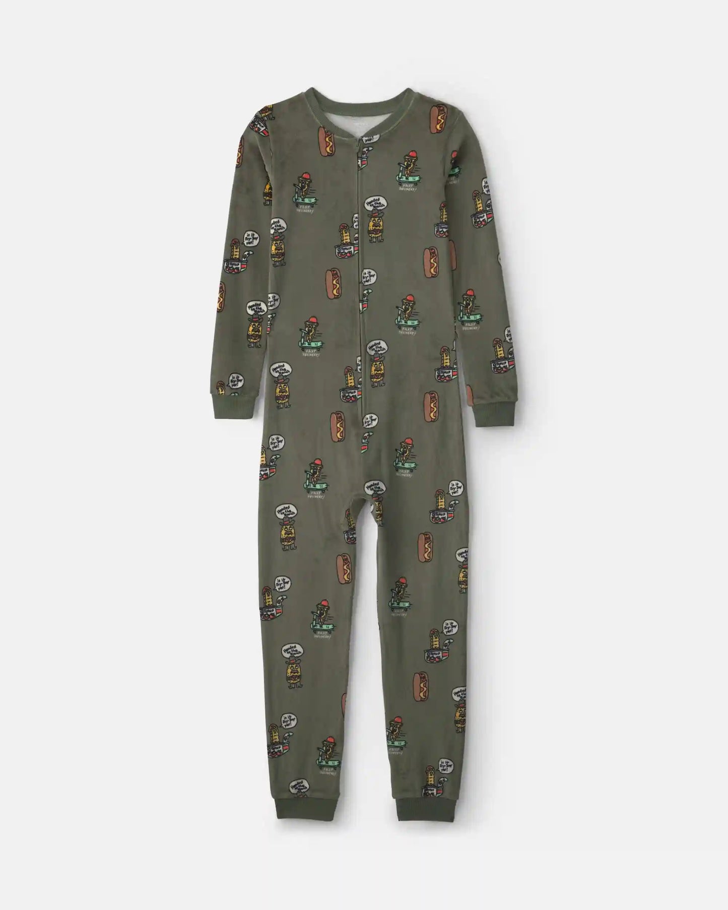 Boys 1-Piece Silly Food DreamPlush Snug Fit Pajama - Olive Green
