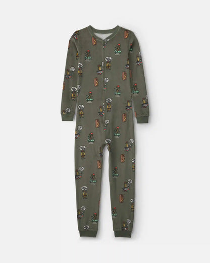 Boys 1-Piece Silly Food DreamPlush Snug Fit Pajama - Olive Green