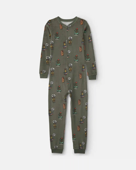 Boys 1-Piece Silly Food DreamPlush Snug Fit Pajama - Olive Green