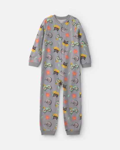 Boys 1-Piece Gamer Fleece Loose Fit Pajama - Grey