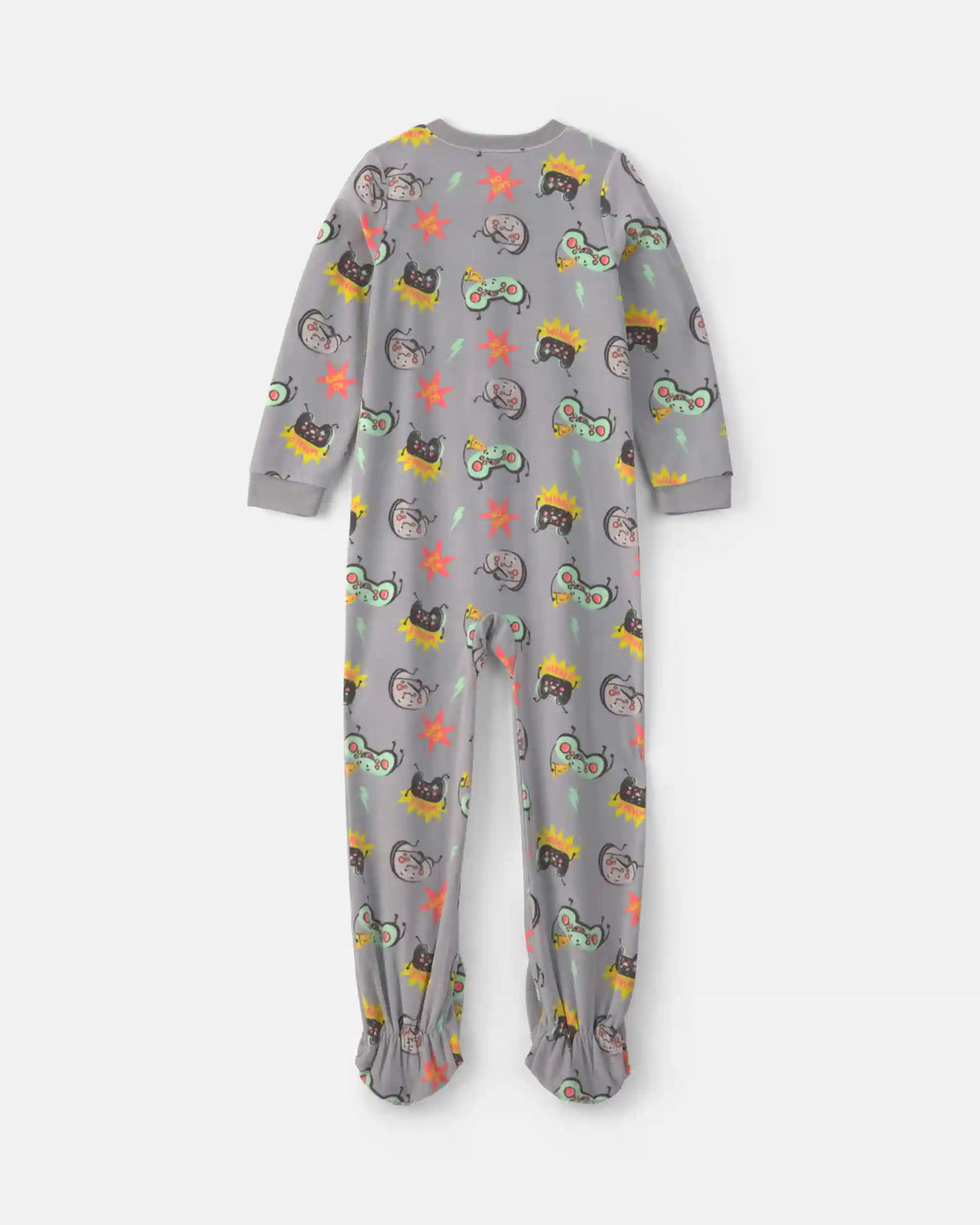 Boys 1-Piece Gamer Fleece Loose Fit Footed Pajama - Grey