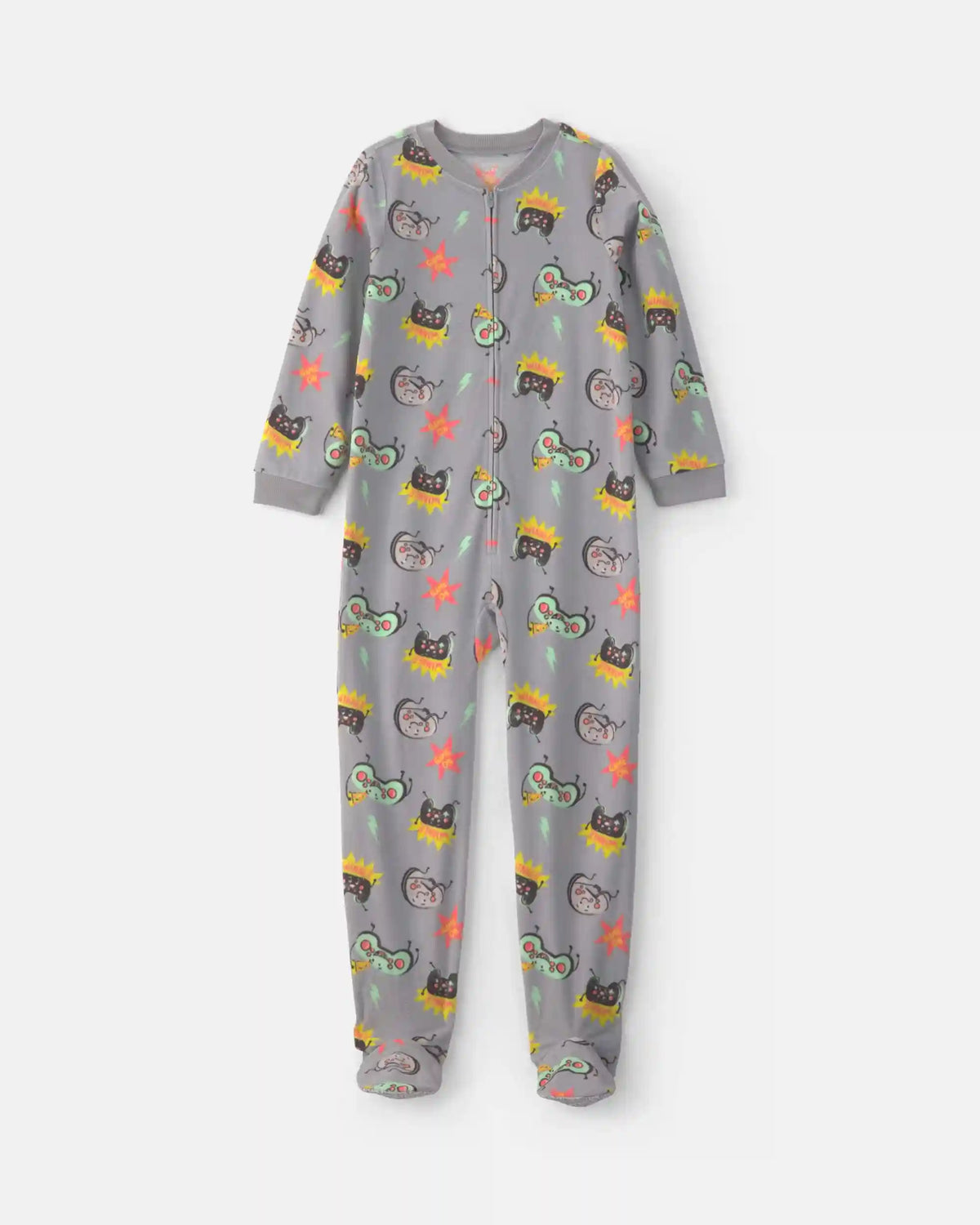 Boys 1-Piece Gamer Fleece Loose Fit Footed Pajama - Grey