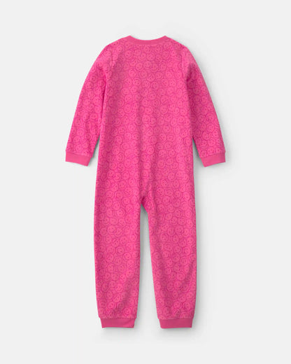 Girls 1-Piece Smiley Faces Fleece Loose Fit Pajama - Pink