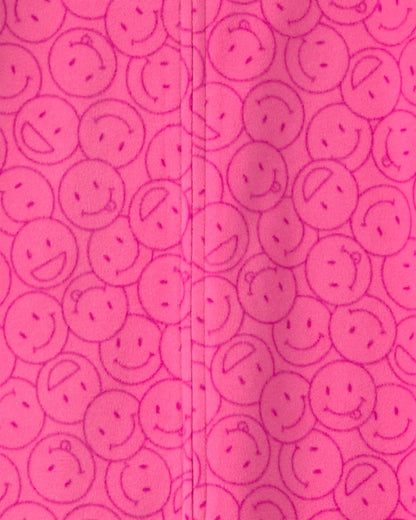 Girls 1-Piece Smiley Faces Fleece Loose Fit Pajama - Pink