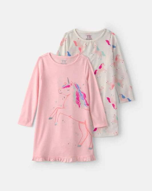 Girls 2-Pack Unicorn Loose Fit Night Gown - Pink