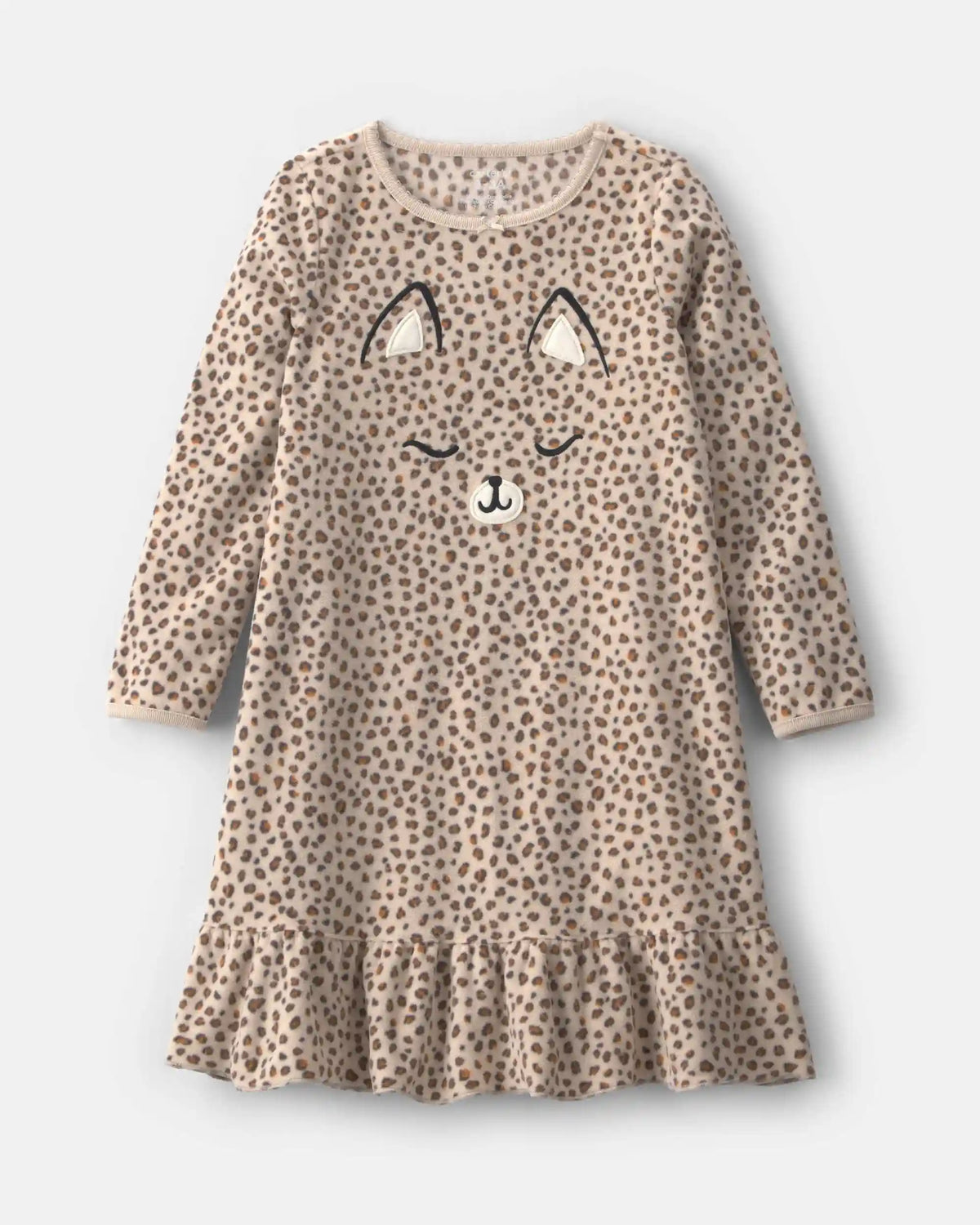 Girls Leopard Fleece Loose Fit Night Gown - Brown