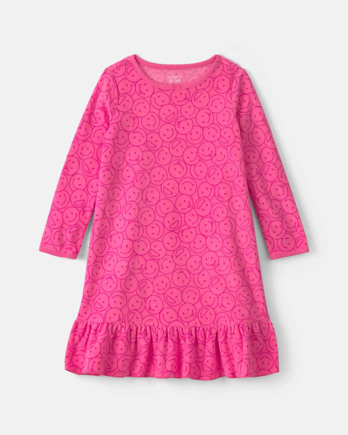 Girls Smiley Face Fleece Loose Fit Night Gown - Pink