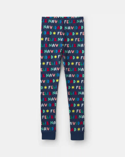 Kids 2-Piece 'Feliz Navidad' Christmas 100% Cotton Snug Fit Pajama Set - Navy Blue