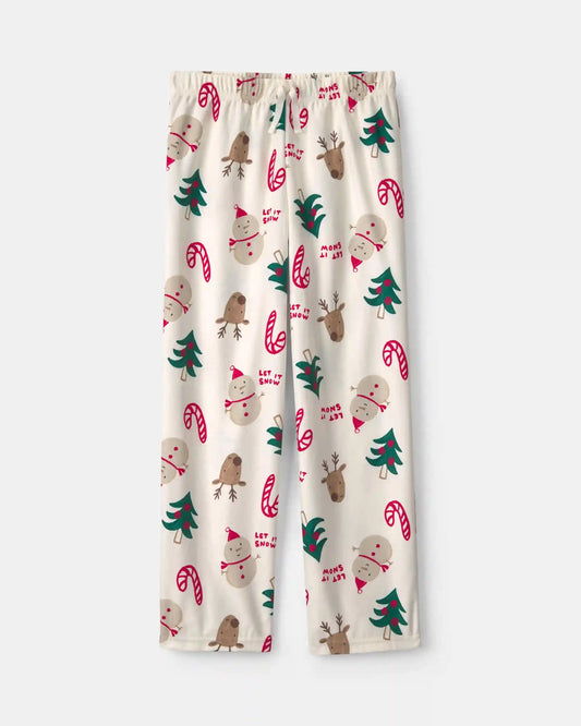 Kids Christmas Icon Fleece Loose Fit Pajama Bottoms - Cream