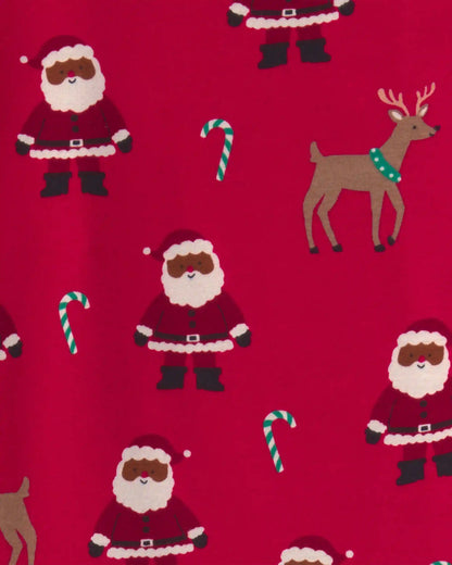Kids 2-Piece Brown Santa Christmas 100% Cotton Snug Fit Pajama Set - Red
