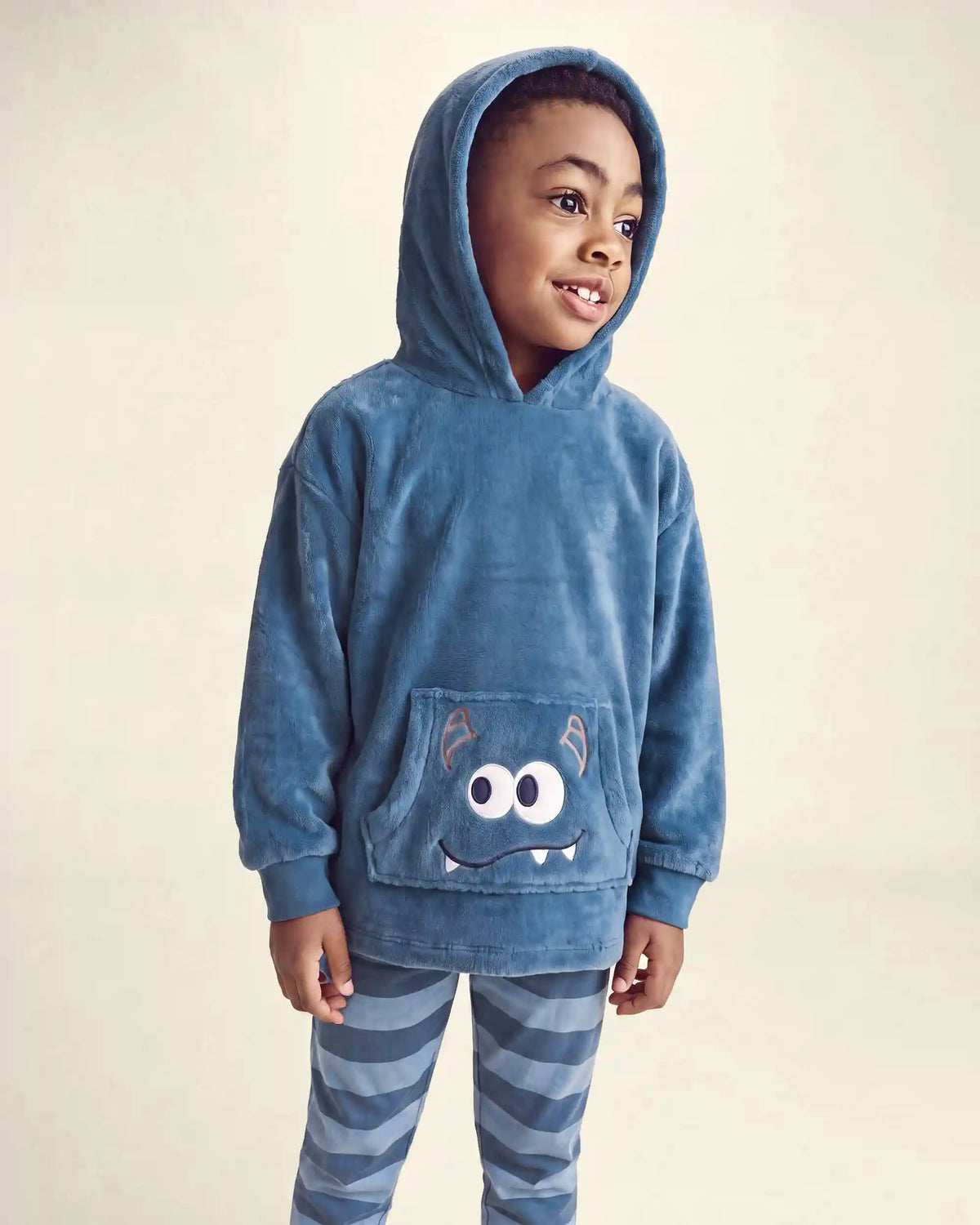 Boys Monster Fleece Loose Fit Pajama Hoodie - Blue