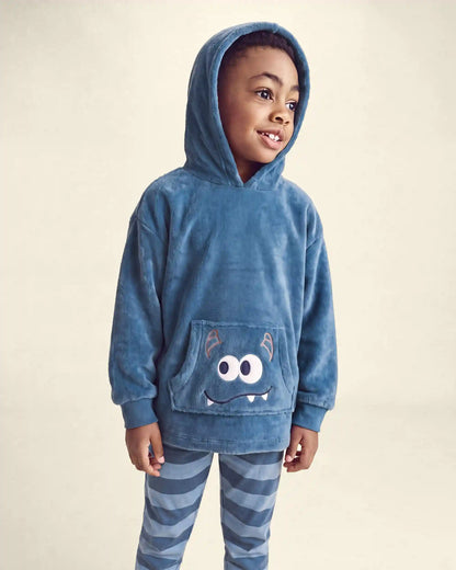 Boys Monster Fleece Loose Fit Pajama Hoodie - Blue