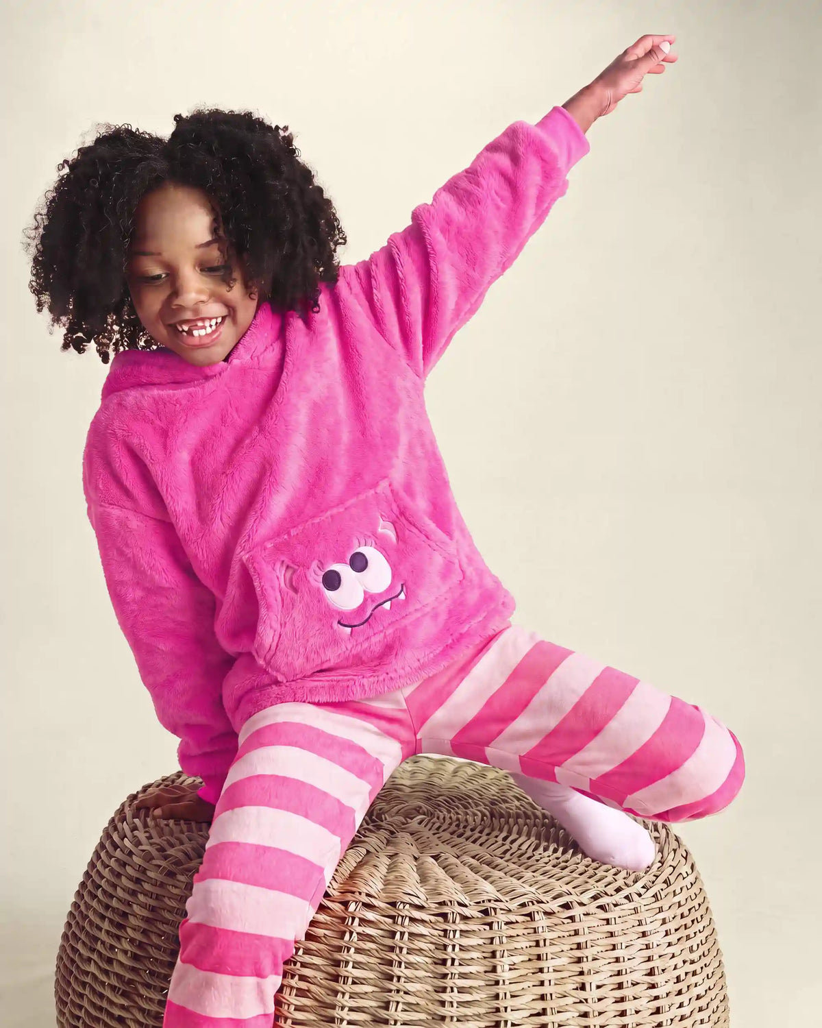 Girls Monster Fleece Loose Fit Pajama Hoodie - Pink