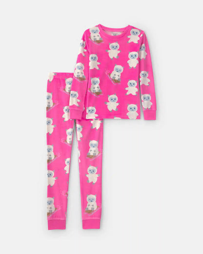 Girls 2-Piece Dream Plush Yeti Snug Fit Pajama Set - Pink