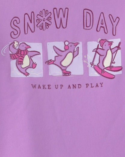 Girls 2-Piece 'Snow Day' Plaid Fleece Loose Fit Pajama Set - Purple