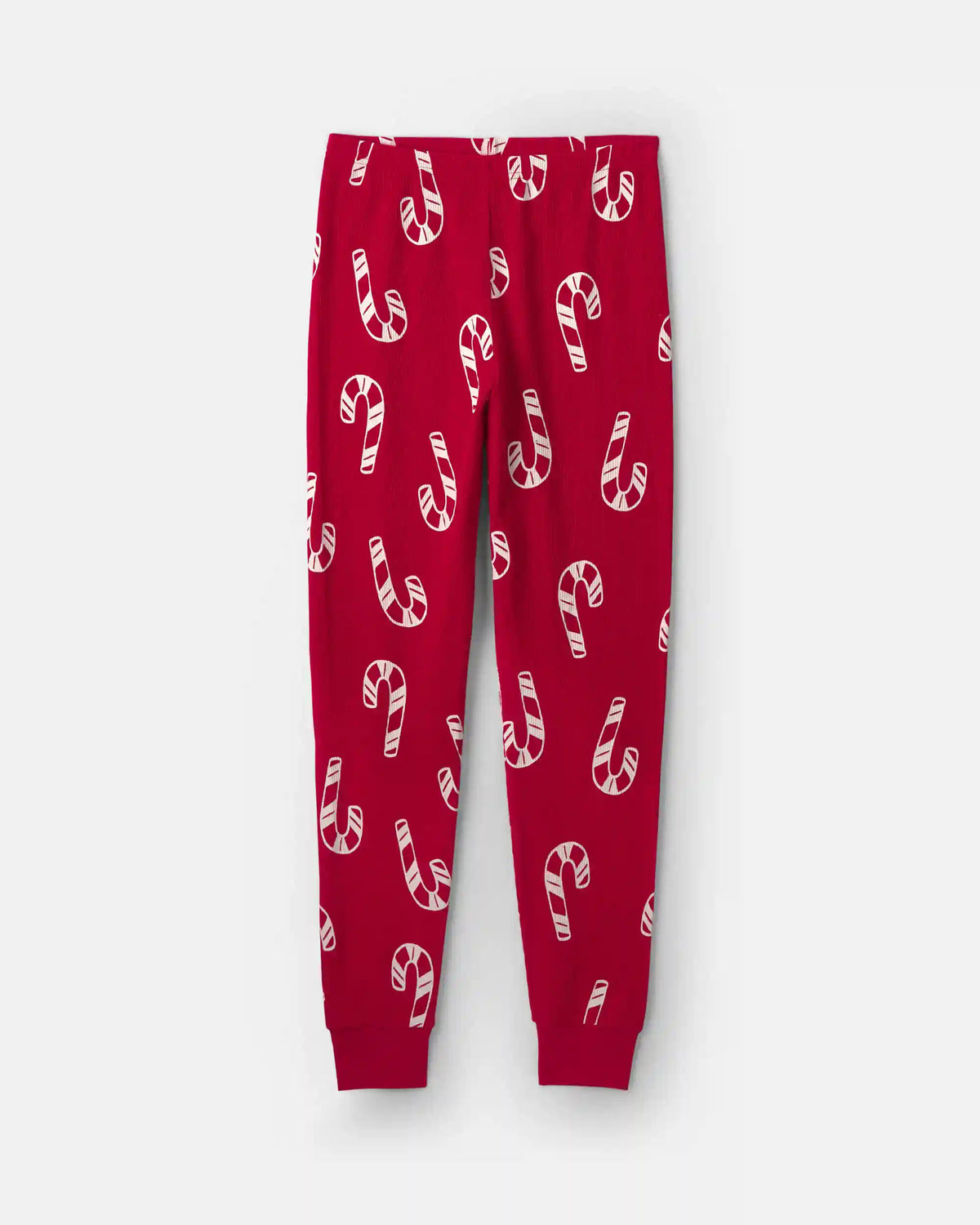 Adult Candy Cane Christmas Thermal Snug Fit 2-Piece Pajama Set - Red