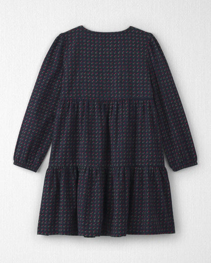 Girls Organic Cotton Dobby Dress in Navy Floral