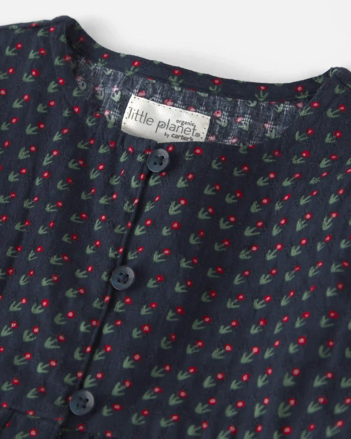 Girls Organic Cotton Dobby Dress in Navy Floral