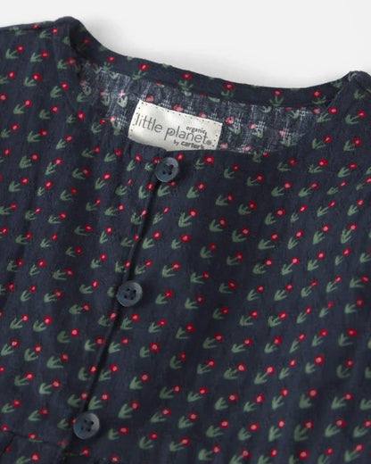 Girls Organic Cotton Dobby Dress in Navy Floral