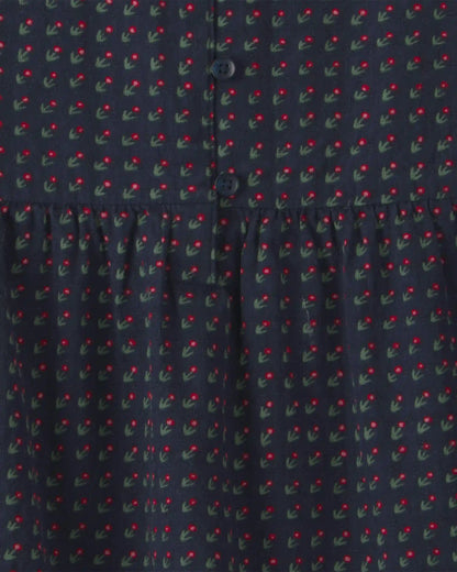 Girls Organic Cotton Dobby Dress in Navy Floral