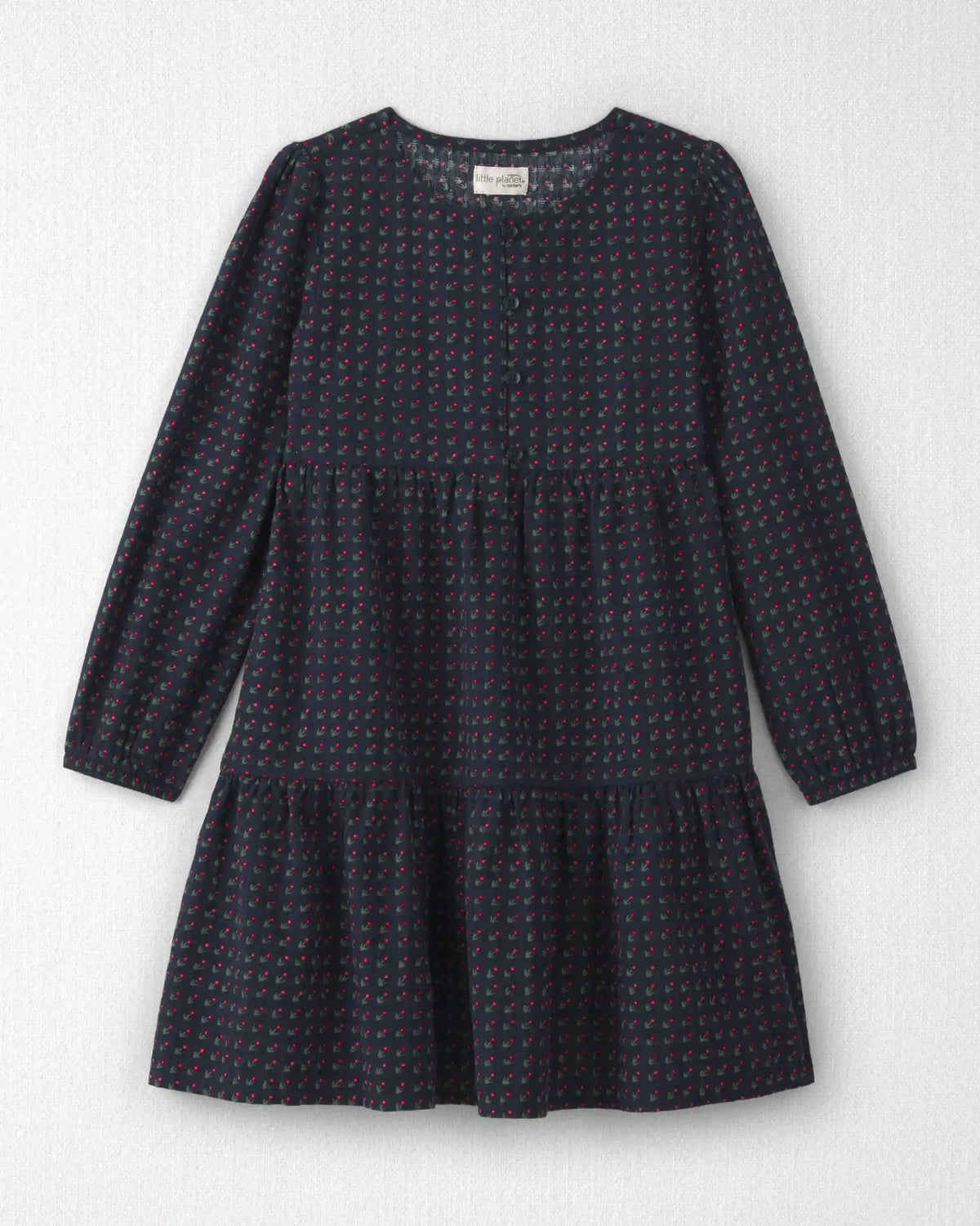 Girls Organic Cotton Dobby Dress in Navy Floral