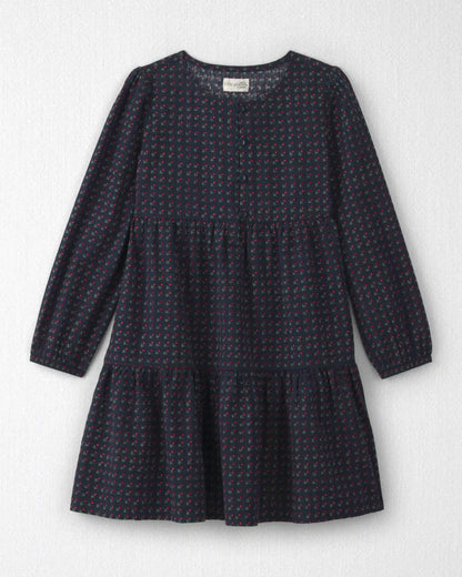 Girls Organic Cotton Dobby Dress in Navy Floral