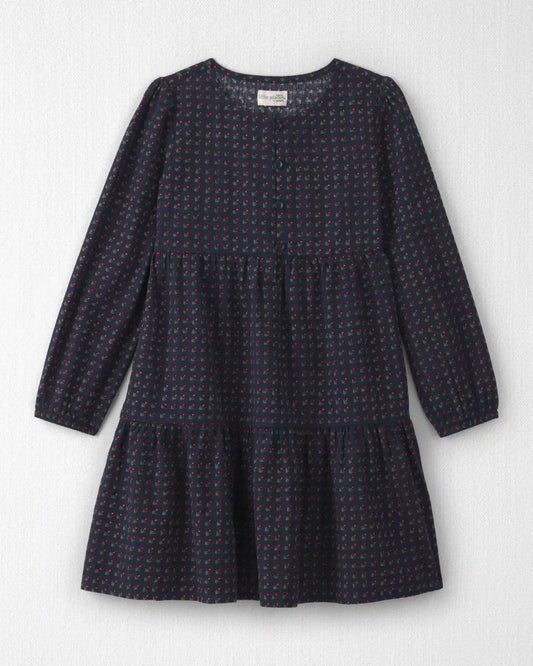 Girls Organic Cotton Dobby Dress in Navy Floral