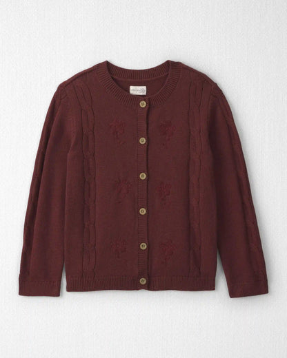 Girls Organic Cotton Sweater Knit Embroidered Cardigan