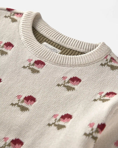 Girls Organic Cotton Sweater Knit Pullover in Wildflower Maize