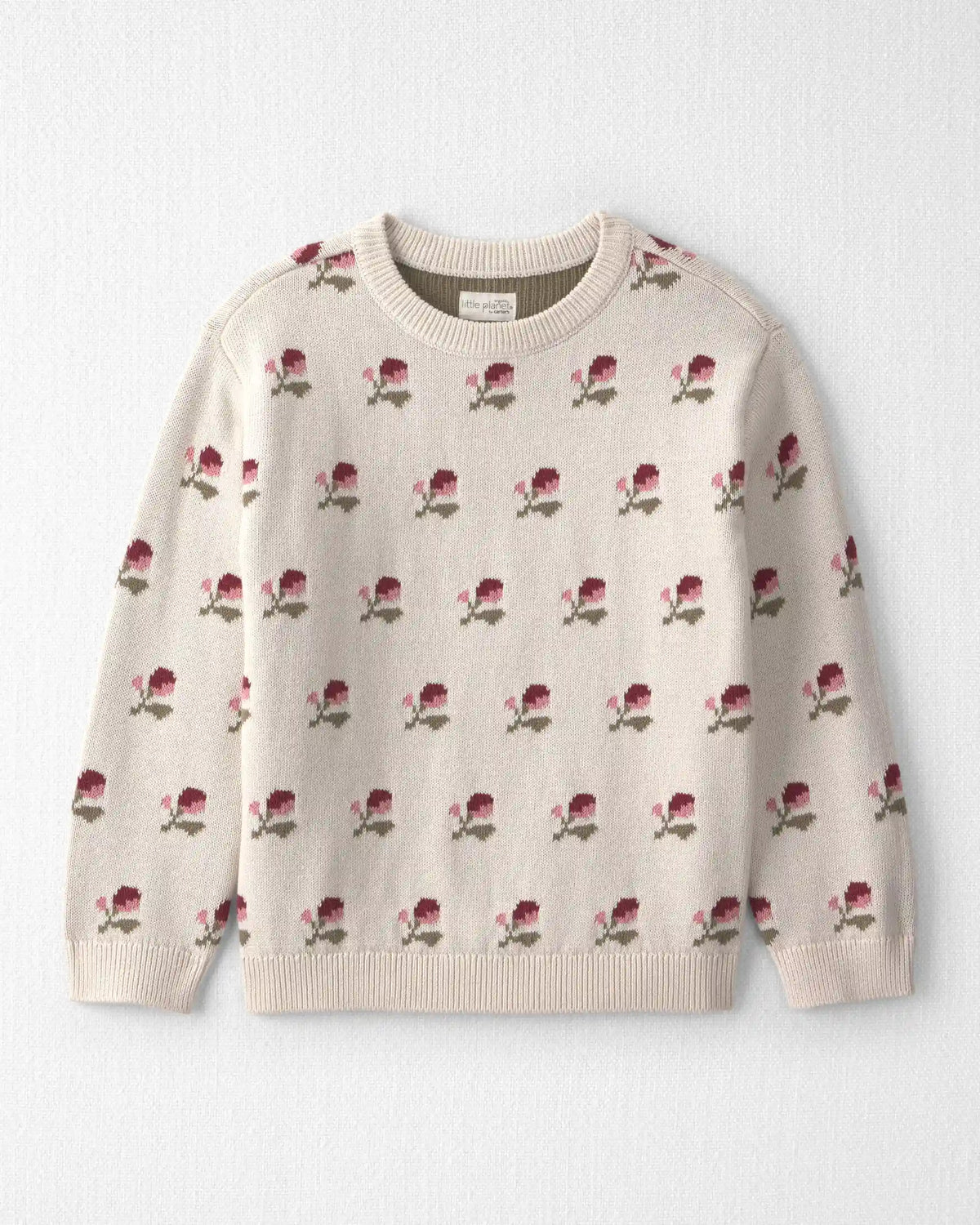 Girls Organic Cotton Sweater Knit Pullover in Wildflower Maize
