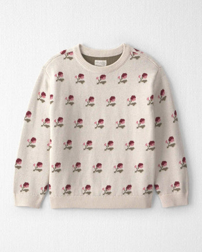 Girls Organic Cotton Sweater Knit Pullover in Wildflower Maize
