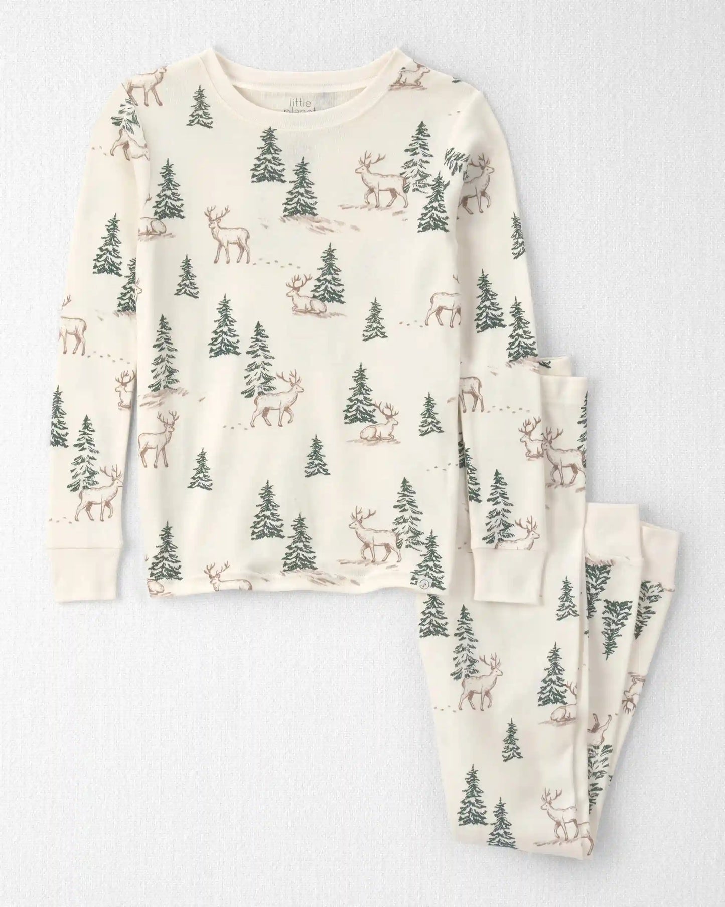 Kids 2-Piece Organic Cotton Pajamas in Reindeer Forest