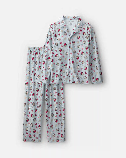 Adult 2-Piece Disney© Mickey Mouse Christmas Fleece Loose Fit Pajama Set - Blue