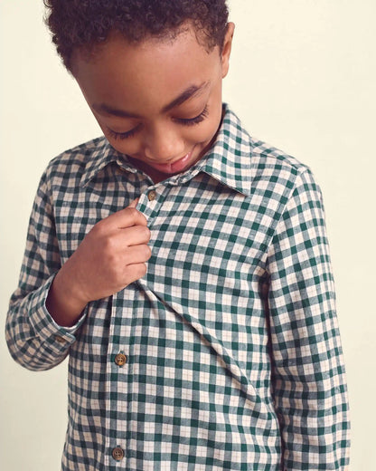 Boys Plaid Long-Sleeve Button-Down Shirt - Green/White