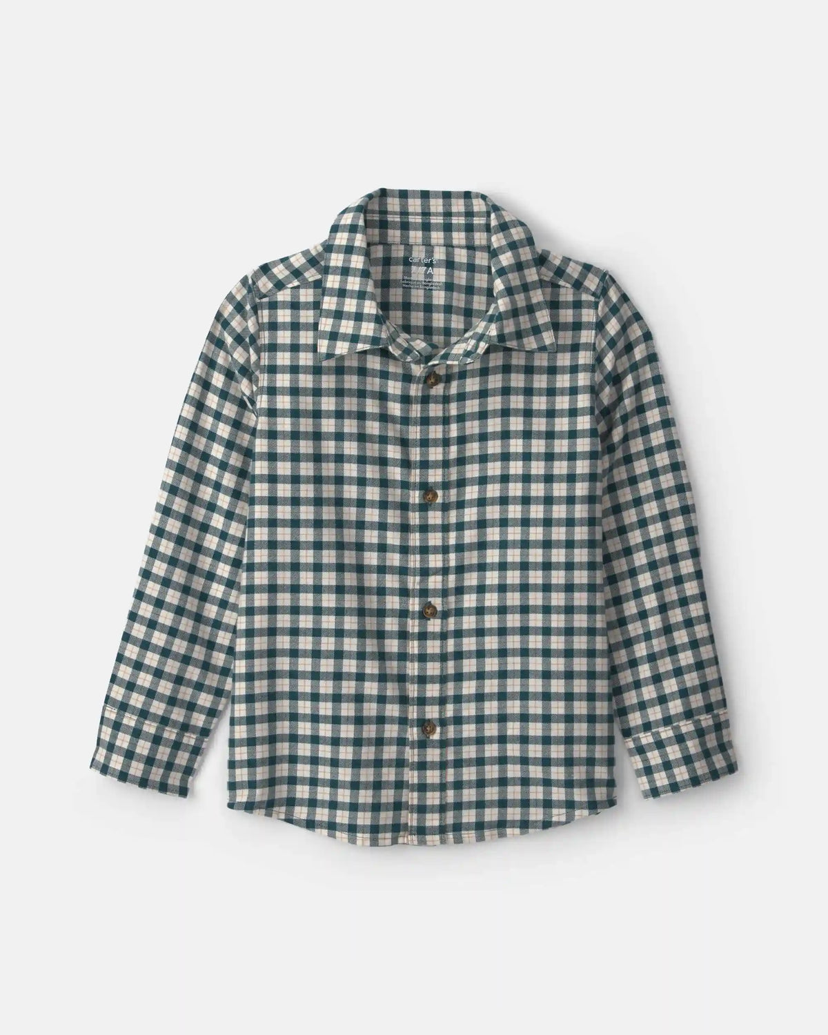 Boys Plaid Long-Sleeve Button-Down Shirt - Green/White