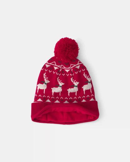 Kids 2-Piece Fair Isle Christmas Beanie & Glove Set - Red