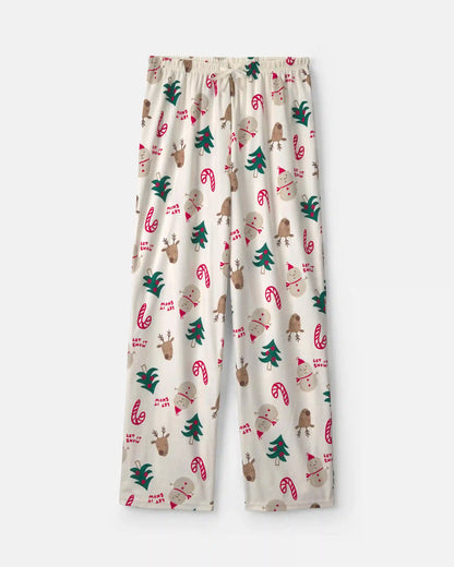 Adult Christmas Icon Fleece Loose Fit Pajama Bottoms - Cream