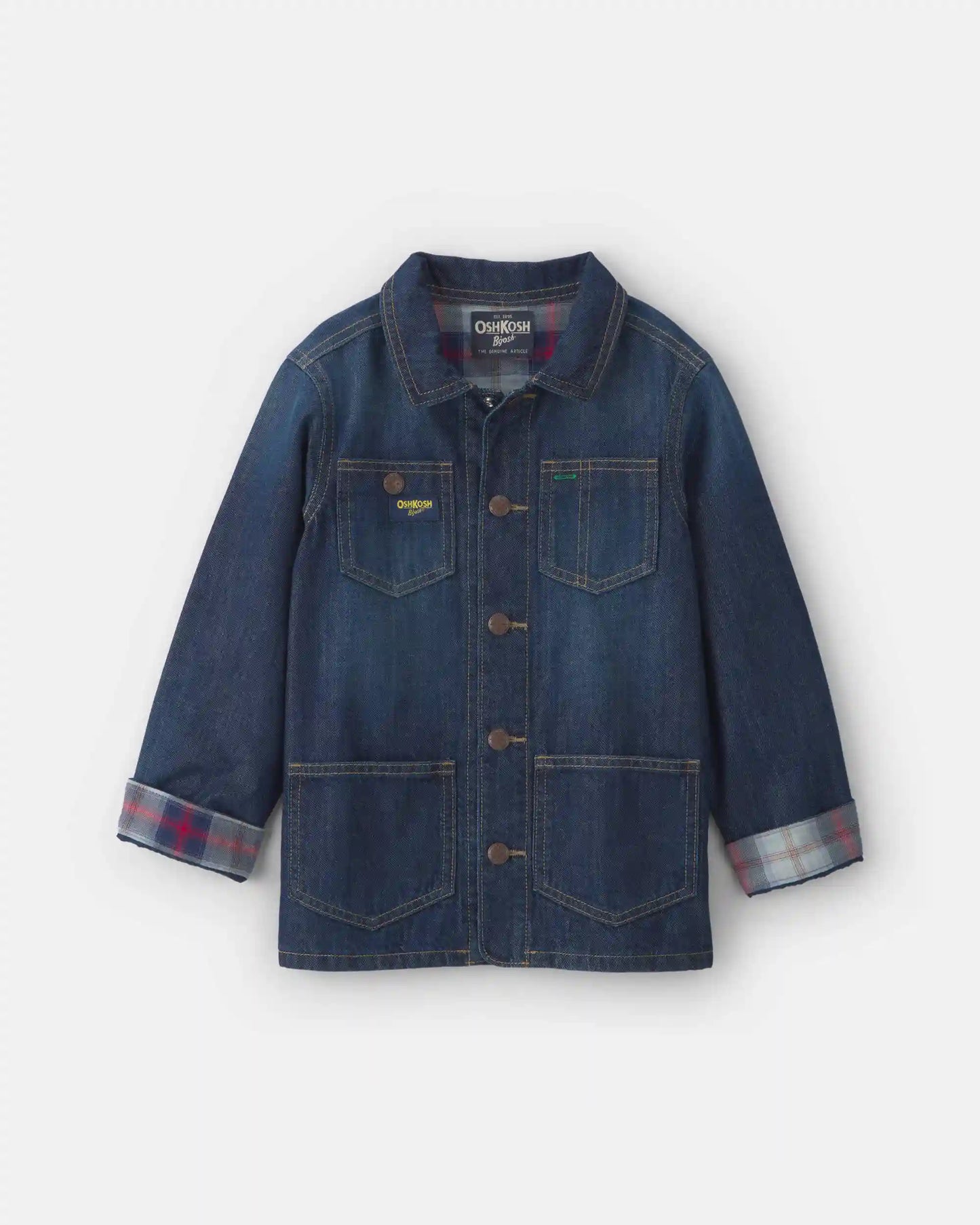 Boys Plaid Denim Jacket - Dark Wash