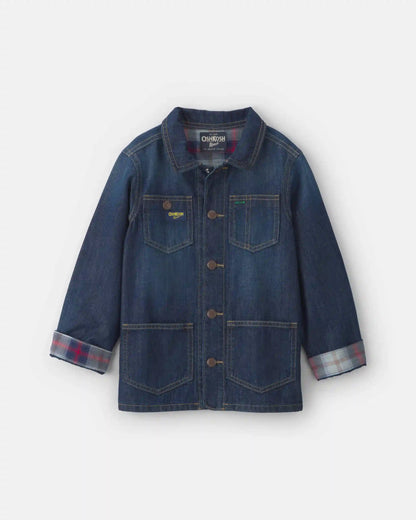 Boys Plaid Denim Jacket - Dark Wash