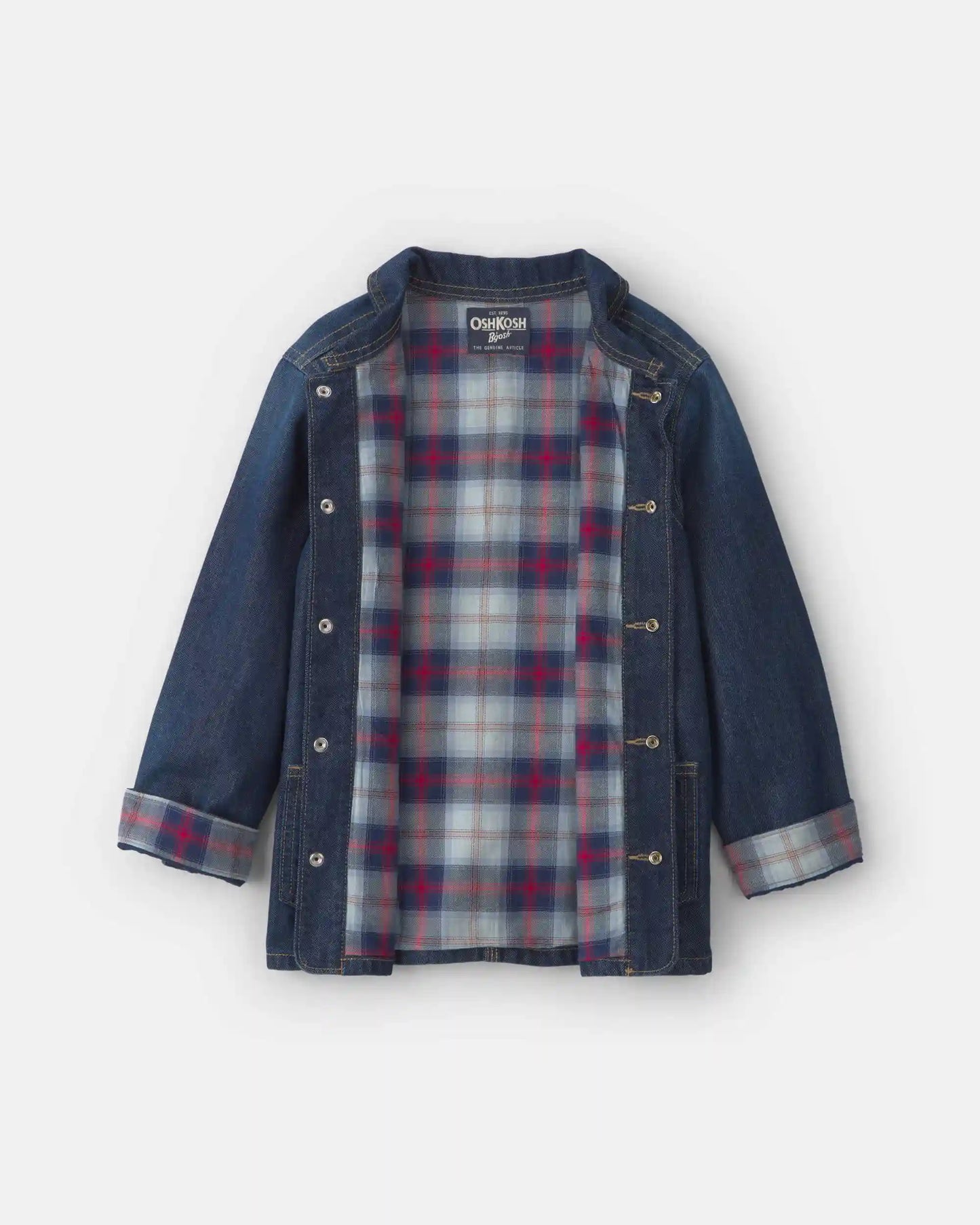 Boys Plaid Denim Jacket - Dark Wash