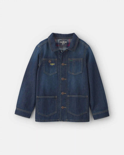 Boys Plaid Denim Jacket - Dark Wash