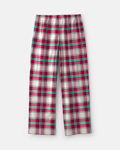 Kids Christmas Plaid Fleece Loose Fit Pajama Bottoms - Red/Green